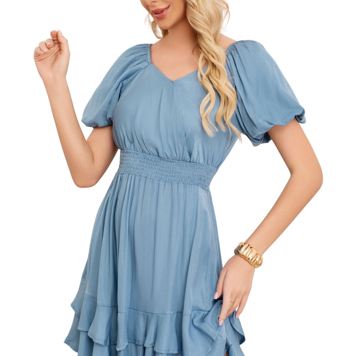 LOOK SHOP - Vestido Corto Mujer. Escote En V Cruzado Y Manga Princesa 3366