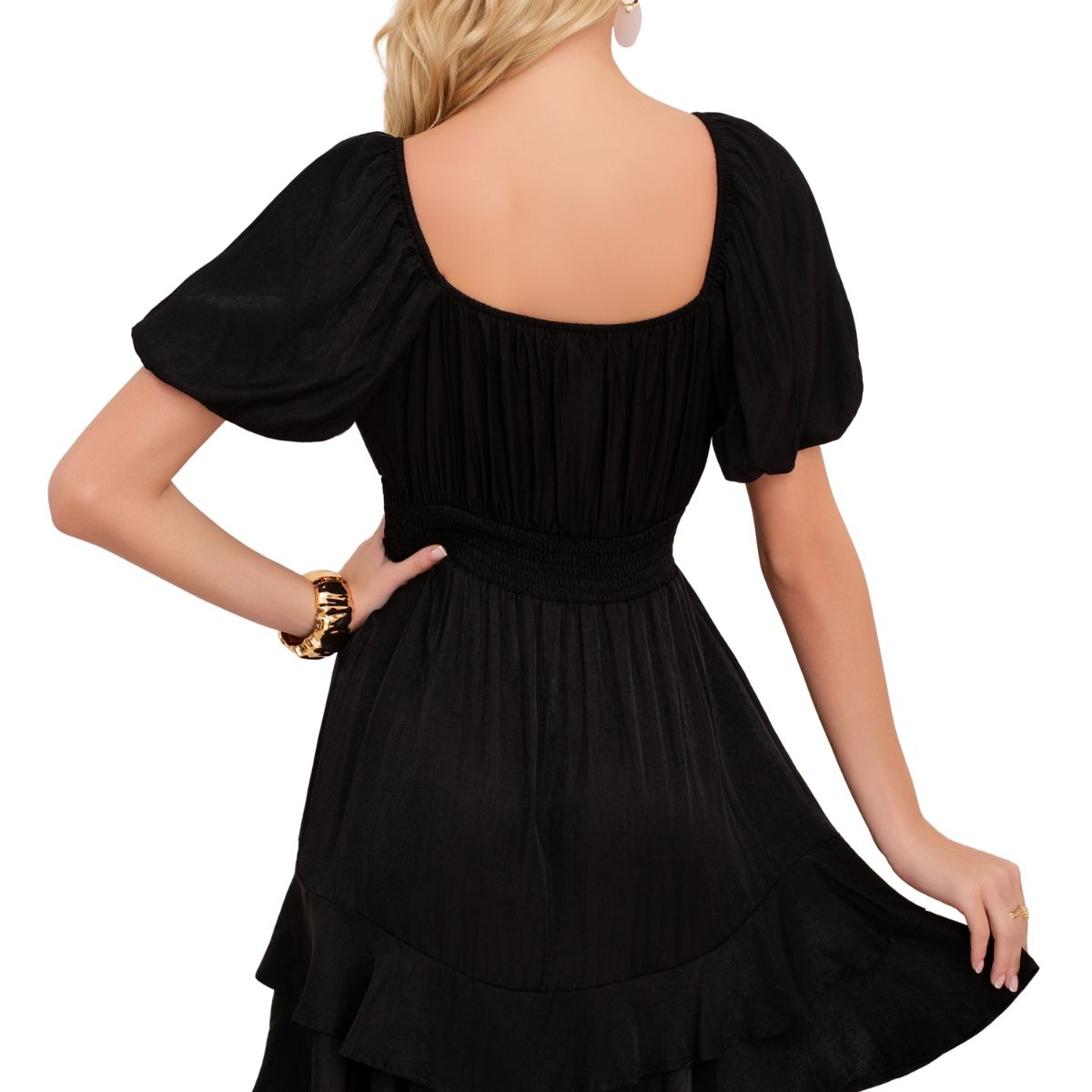 LOOK SHOP - Vestido Corto Mujer. Escote En V Cruzado Y Manga Princesa 3366
