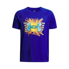 UNDER ARMOUR - Polera Manga Corta Training Niño Tech Graphic Wordmark Azul