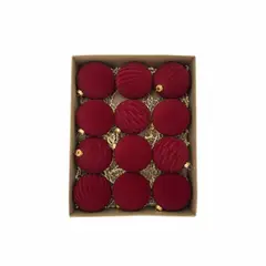 WAKESHOME - Pack 12 Esferas Bambalinas De Terciopelo Adornos Navidad Rojo