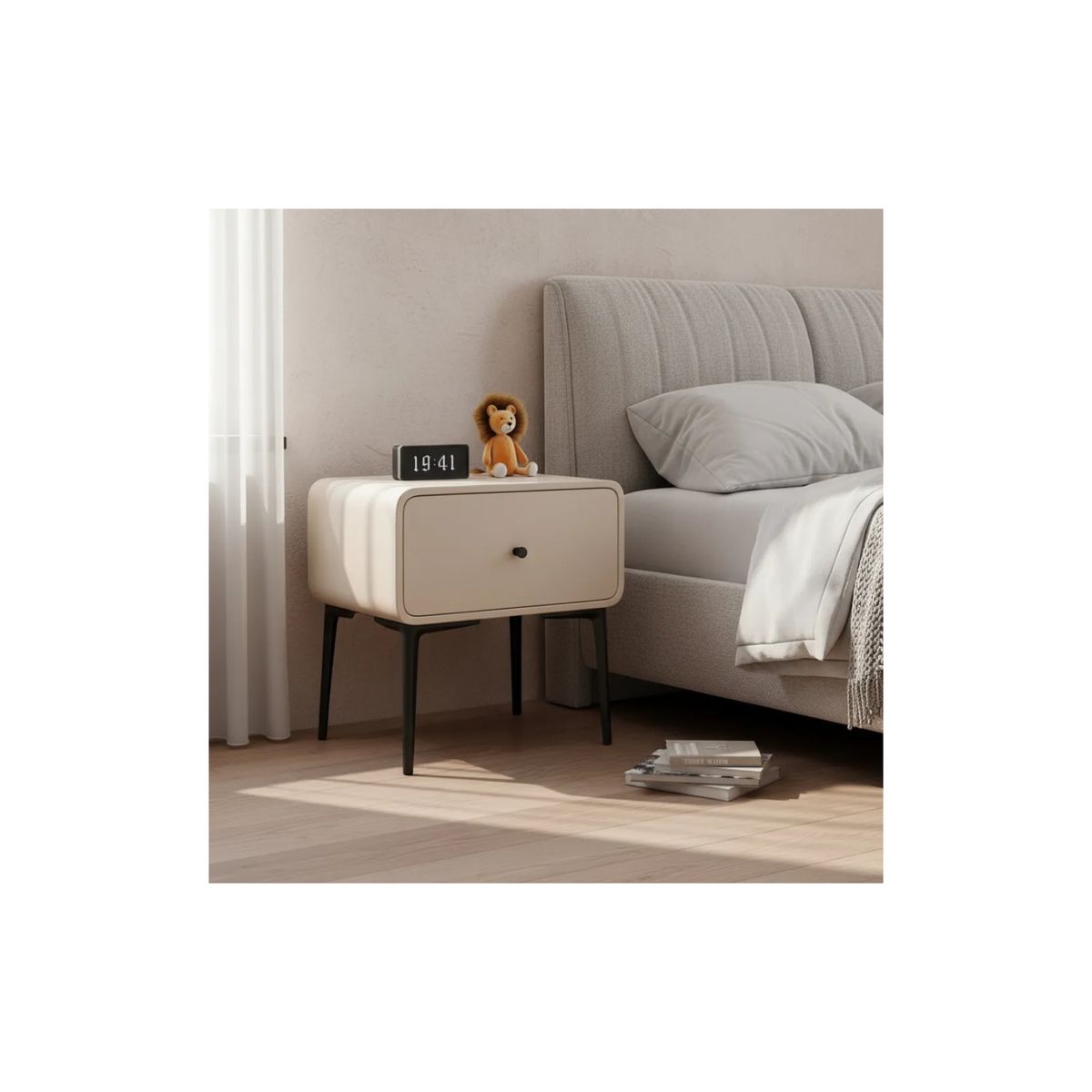 GENERICO - Velador Nórdico Veladores De Madera Mesa Velador Moderna Mate Crema