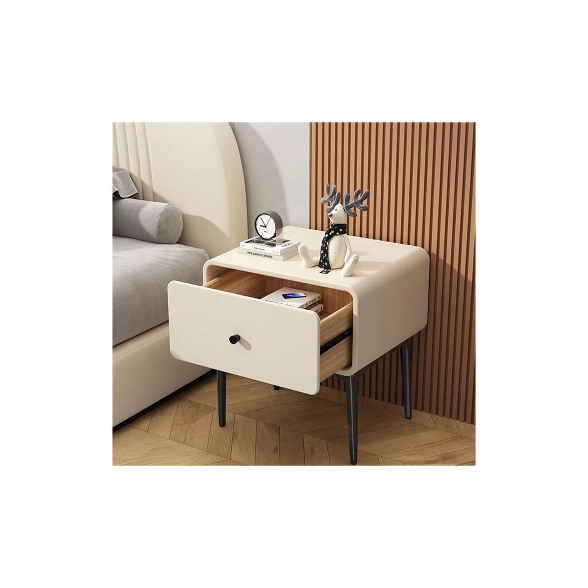 GENERICO - Velador Nórdico Veladores De Madera Mesa Velador Moderna Mate Crema