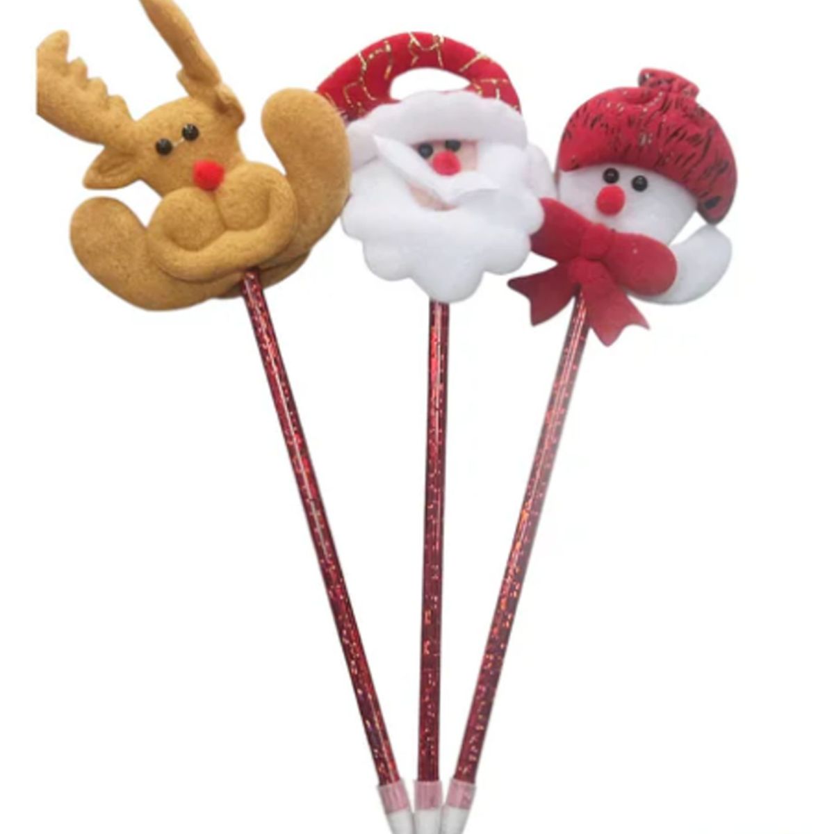 GENERICO - LAPICES X3 CON MINI PELUCHES NAVIDEÑOS