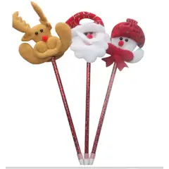 GENERICO - LAPICES X3 CON MINI PELUCHES NAVIDEÑOS