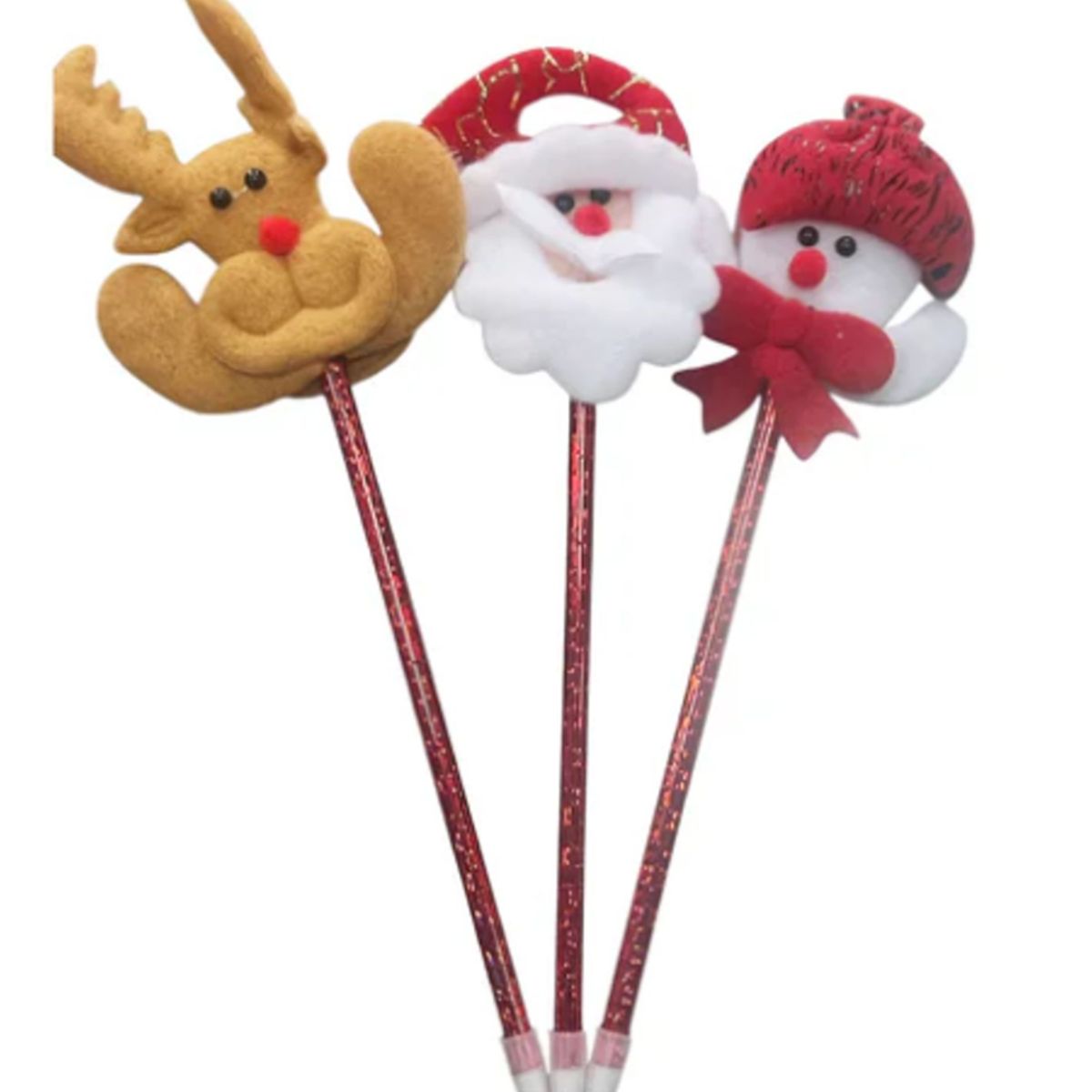 GENERICO - LAPICES X3 CON MINI PELUCHES NAVIDEÑOS