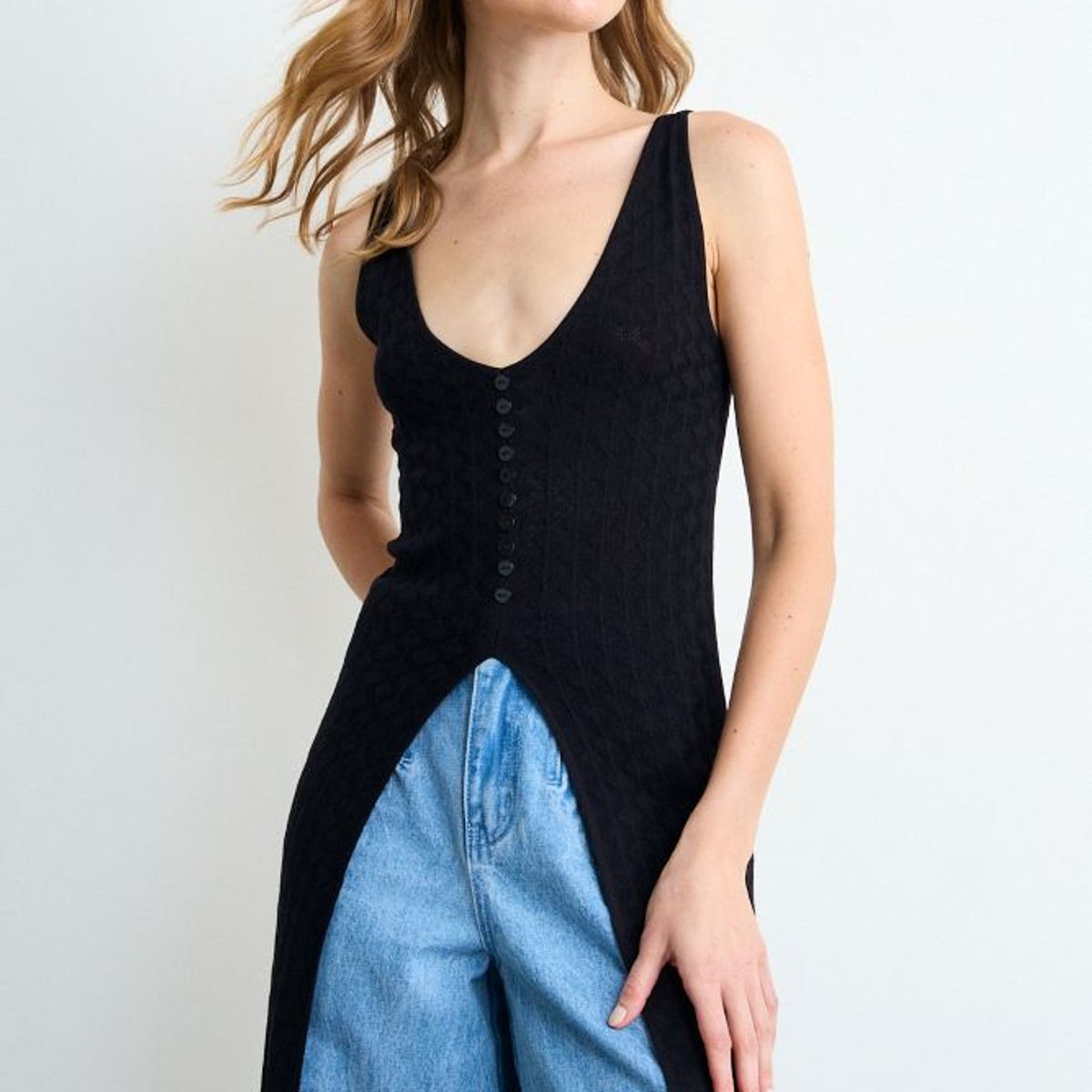 IO - Chaleco Liso Mujer Negro Io