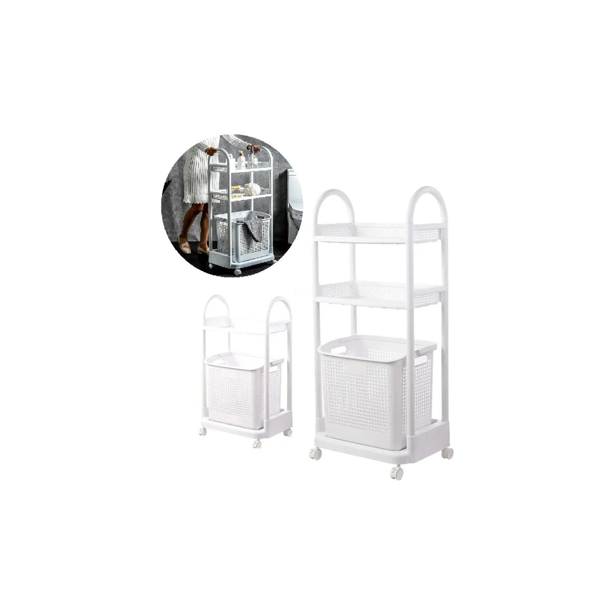 GENERICO - Carrito Organizador Canasta Estante Carro Lavanderia Baño Blanco