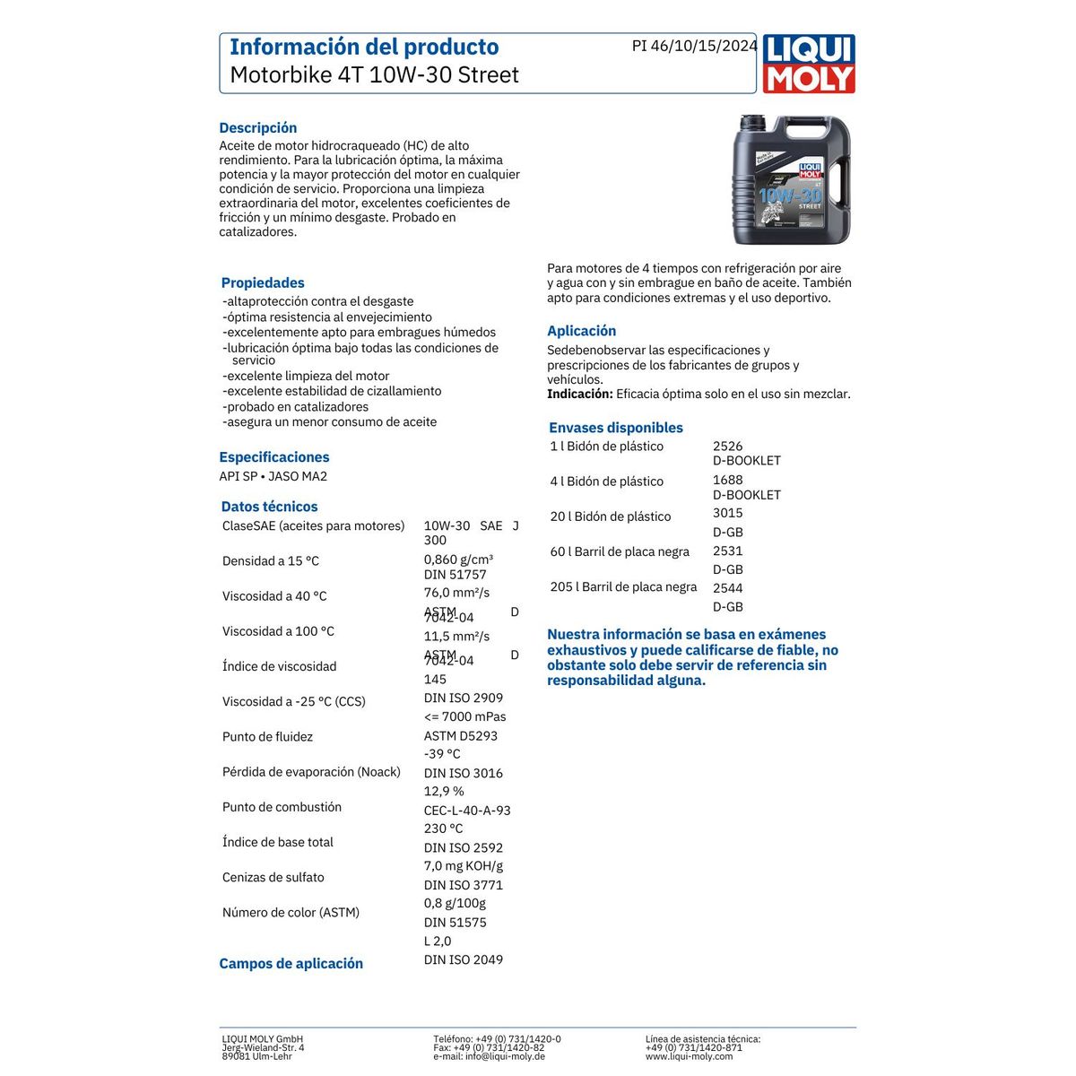 LIQUI MOLY - Aceite Motor para Moto 10w30 Motorbike 4T Street 1 Litro