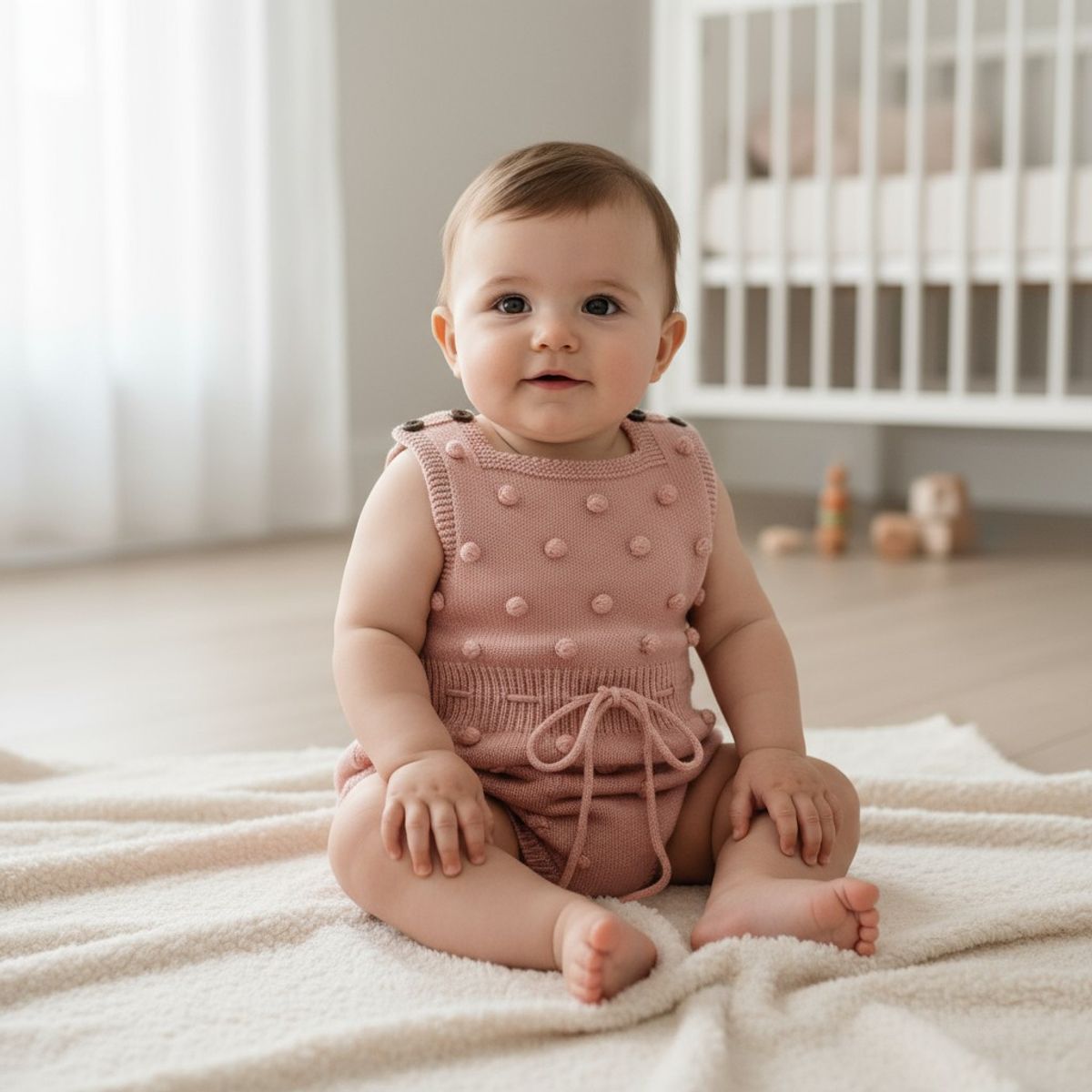 SENSIBLUE - Enterito Tejido 100% Algodón con Pompones para Bebé