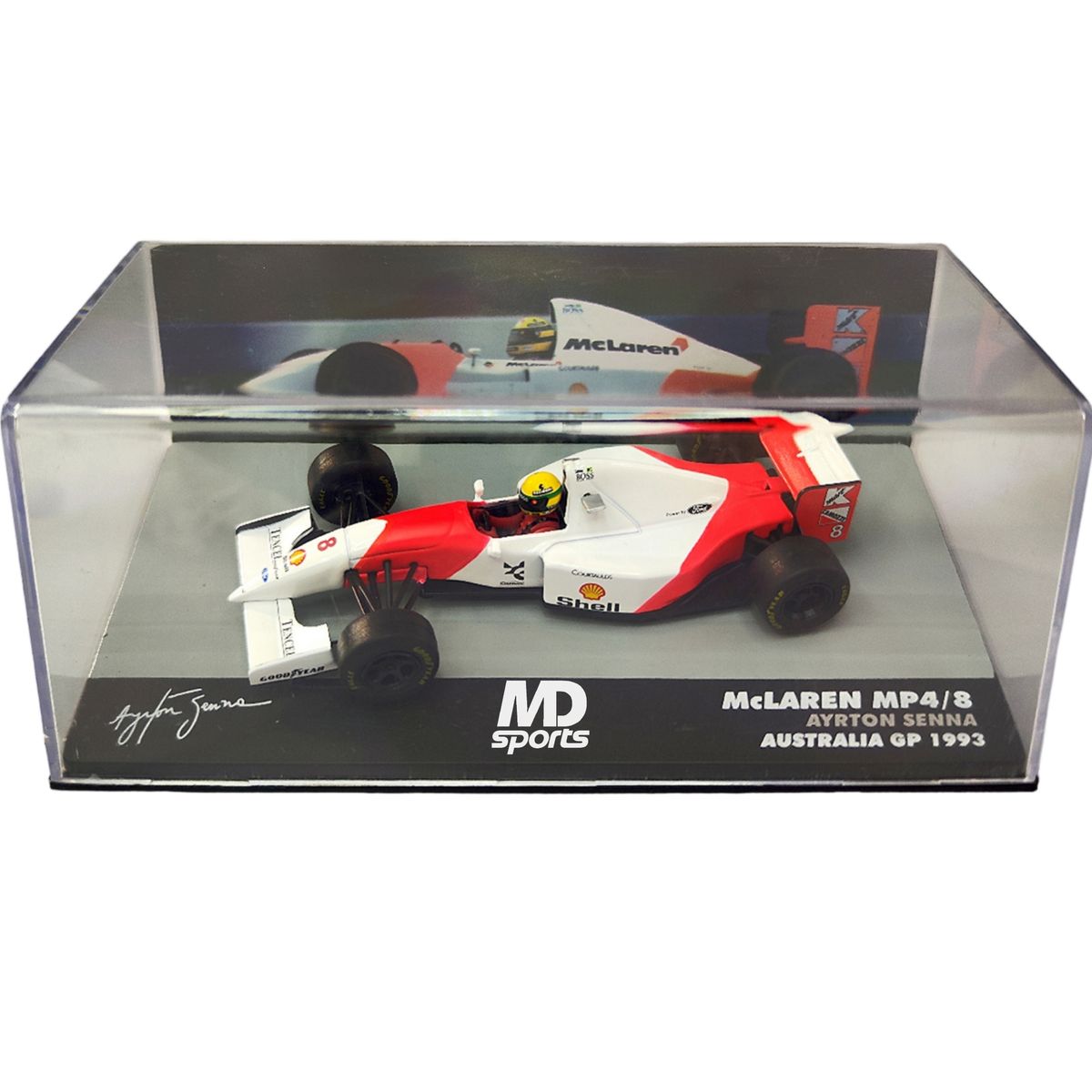 FORMULA 1 - Pack Auto Formula 1 Mclaren MP4/8 1993 + Figura Ayrton Senna Piloto 1:43
