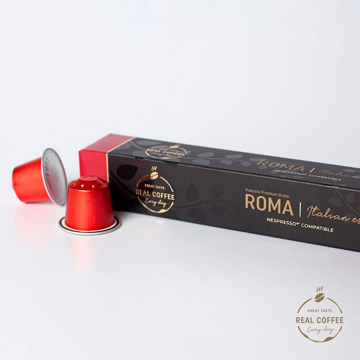 REAL COFFEE - 100 Cápsulas Compatibles Nespresso Roma , Real Coffee