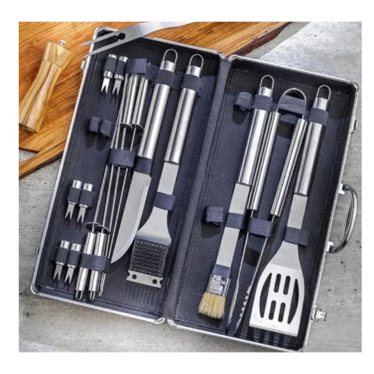MOVI - Maleta parrillera de lujo- 18 piezas de acero inoxidable