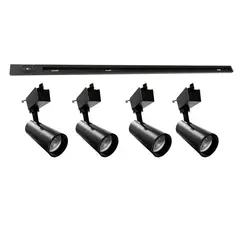 AVC Y VELL MAX - Lámpara 4 Focos Negros Gu10 7w Luz Neutra con Riel 1mt