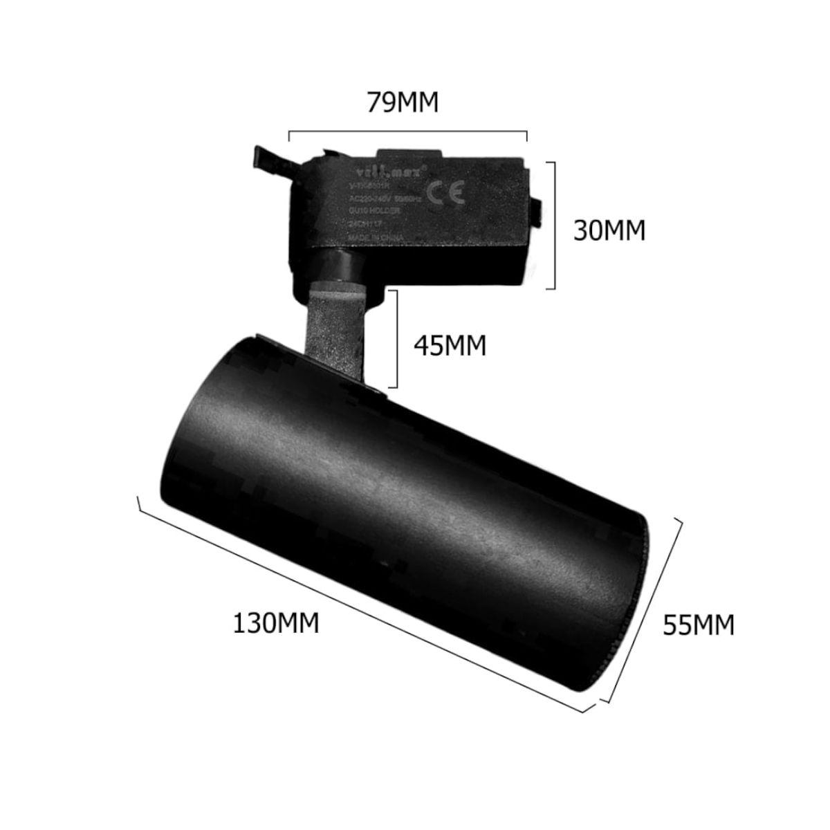AVC Y VELL MAX - Lámpara 4 Focos Negros Gu10 7w Luz Neutra con Riel 1mt