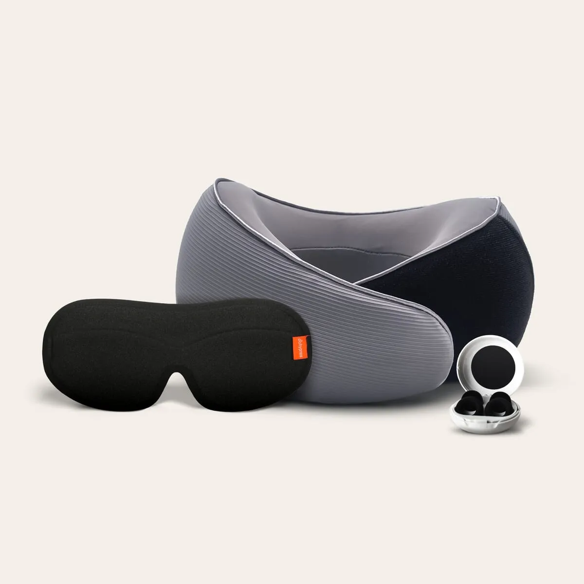 HYPNOS - Pack Travel Pro  Antifaz + Tapón + Almohada Viaje Gris  Hypnos