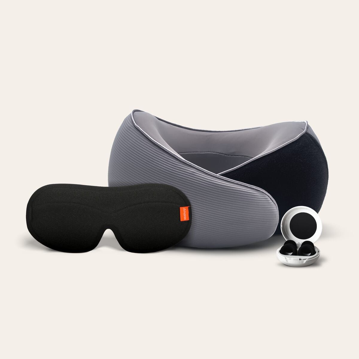 HYPNOS - Pack Travel Pro  Antifaz + Tapón + Almohada Viaje Gris  Hypnos