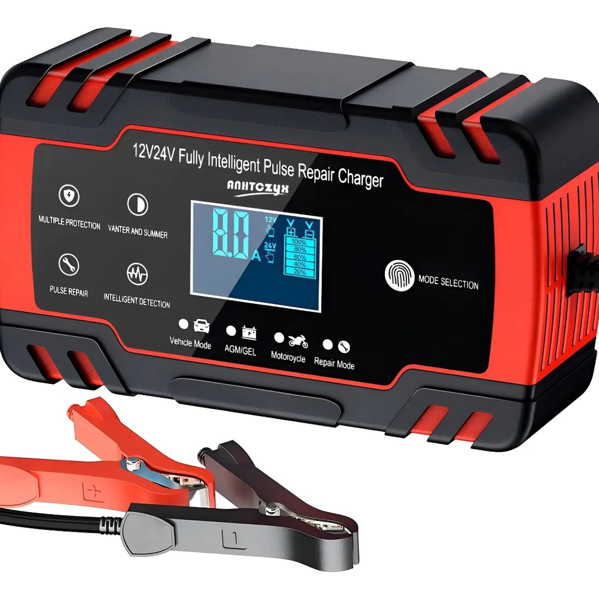 GENERICO - Cargador de Batería Auto y Moto 12v 24v - Rojo