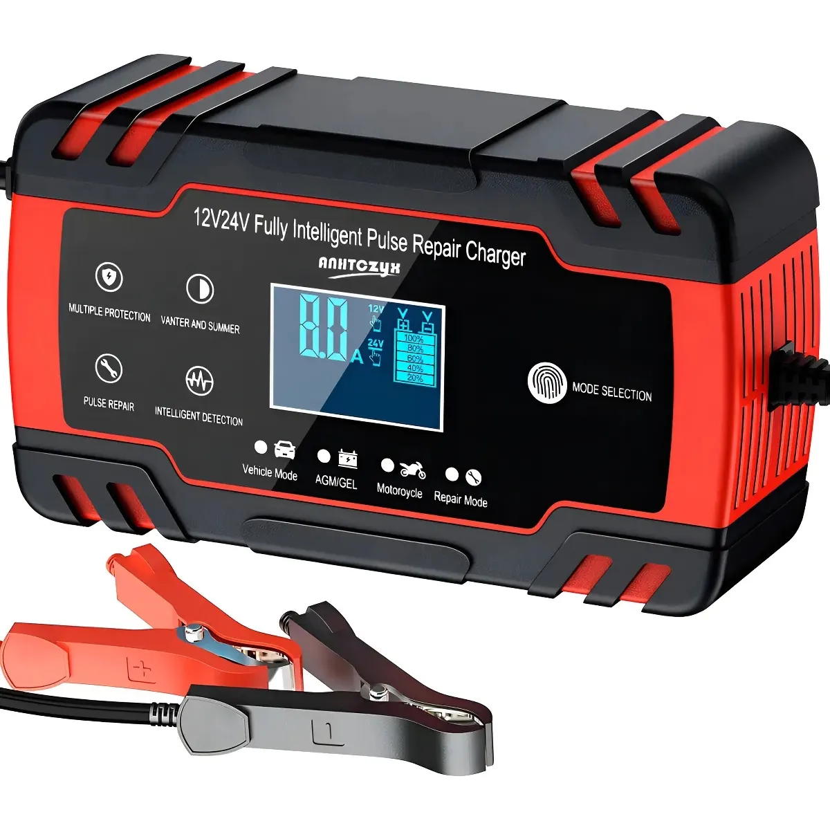 GENERICO - Cargador de Batería Auto y Moto 12v 24v - Rojo