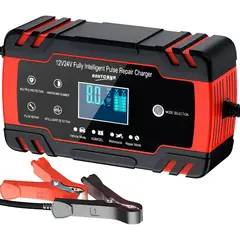 GENERICO - Cargador de Batería Auto y Moto 12v 24v - Rojo
