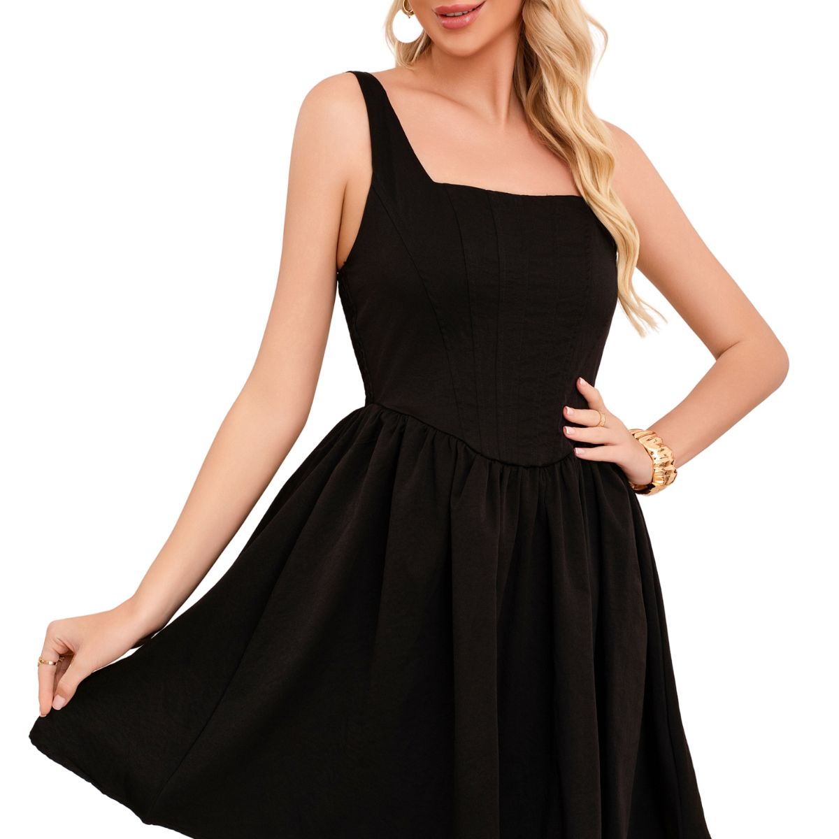 LOOK SHOP - Vestido Corto Mujer, Escote Cuadrado Y Breteles Ajustables 3365