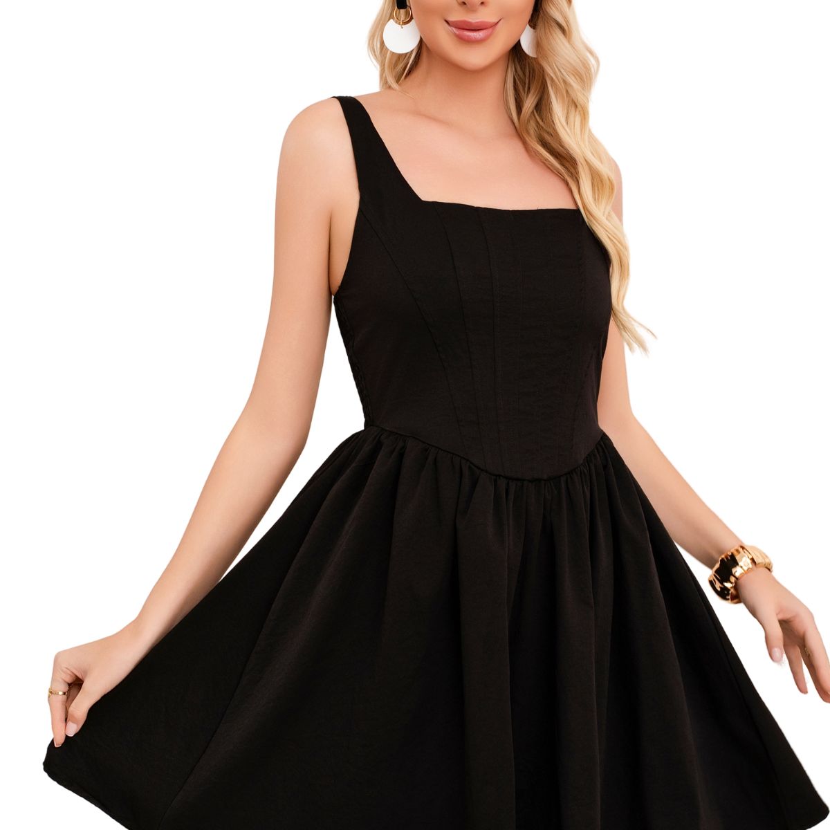 LOOK SHOP - Vestido Corto Mujer, Escote Cuadrado Y Breteles Ajustables 3365