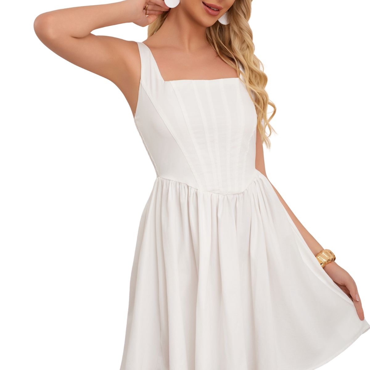 LOOK SHOP - Vestido Corto Mujer, Escote Cuadrado Y Breteles Ajustables 3365