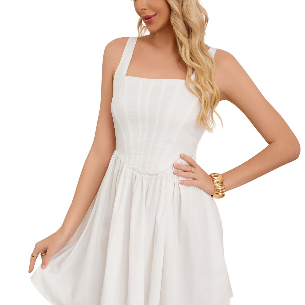 LOOK SHOP - Vestido Corto Mujer, Escote Cuadrado Y Breteles Ajustables 3365