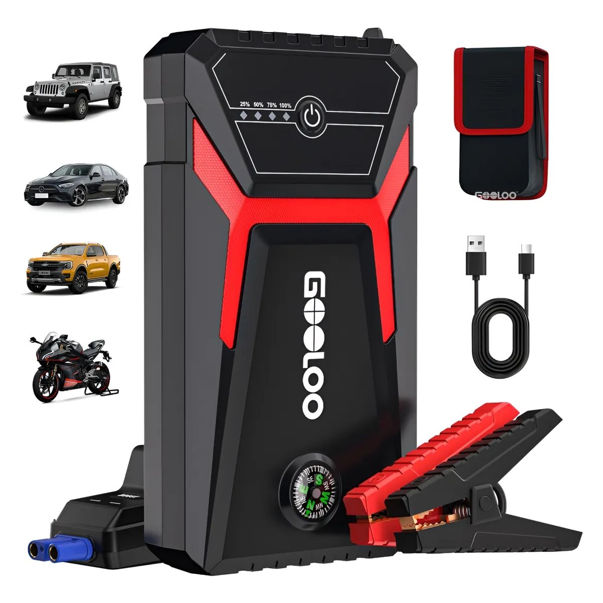 GENERICO - Cargador de Batería Auto y Moto + power bank emergenciaa Gooloo Ge1500