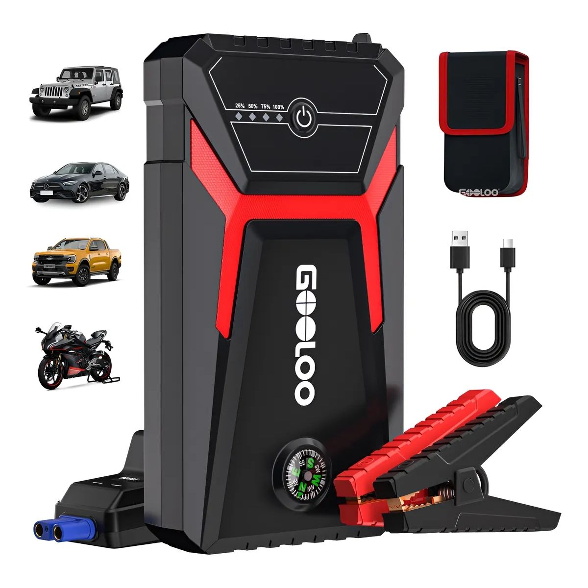 GENERICO - Cargador de Batería Auto y Moto + power bank emergenciaa Gooloo Ge1500