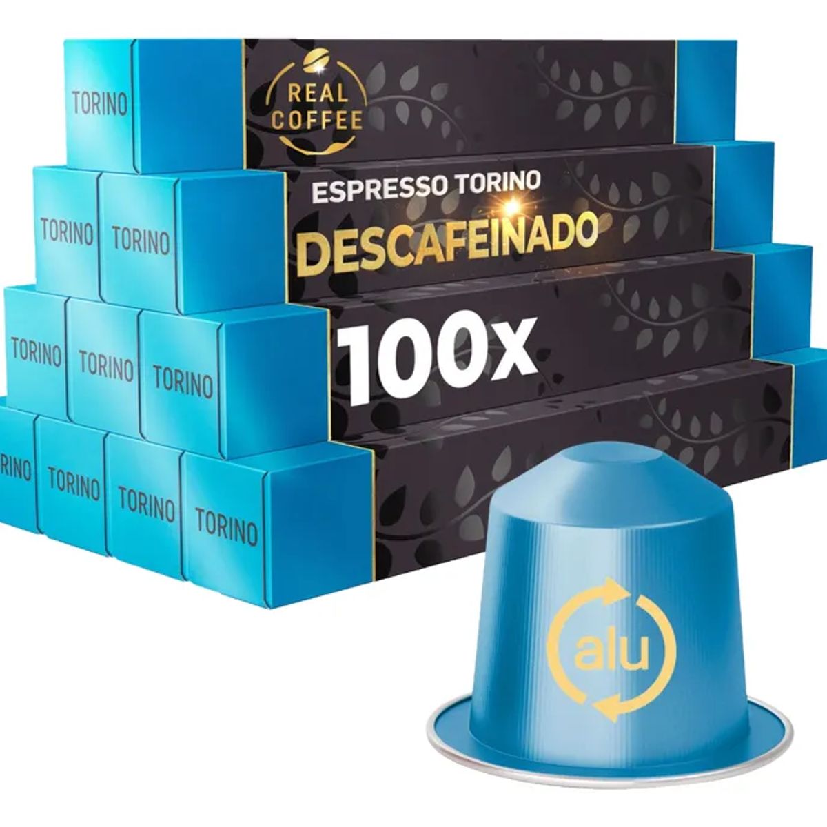 REAL COFFEE - 100 Cápsulas Compatibles Nespresso Torino Descafeinado , Real Coffee