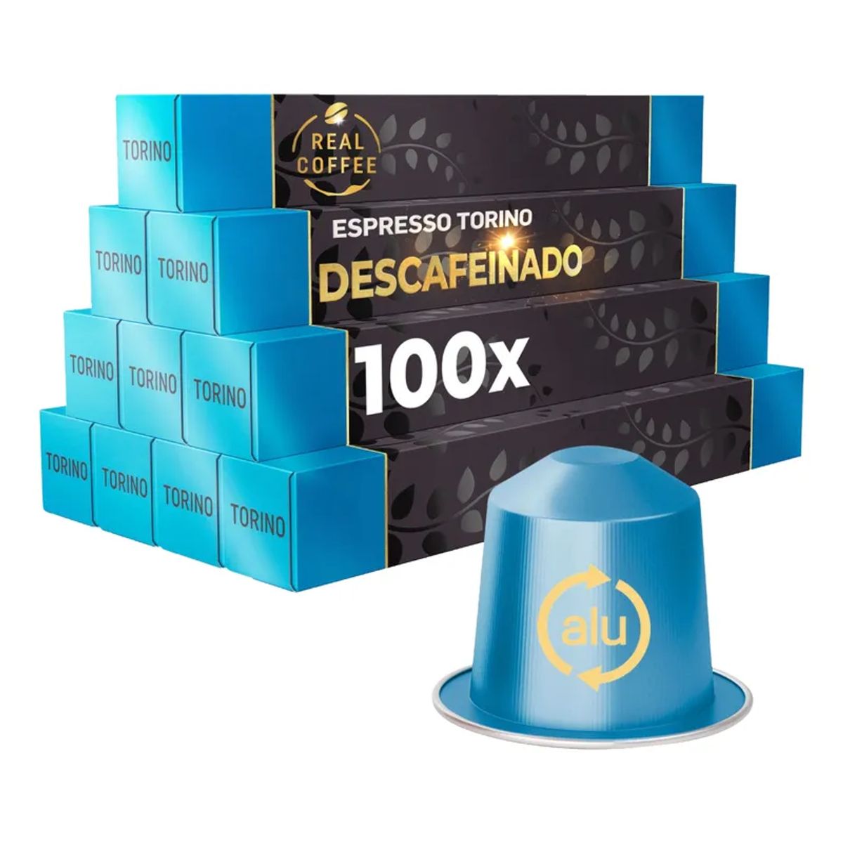 REAL COFFEE - 100 Cápsulas Compatibles Nespresso Torino Descafeinado , Real Coffee