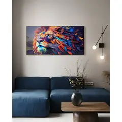 DEKAM DISEÑO - CUADRO PORCELANA DIAMANTES CARA LEON COLORES  140X70 CMS