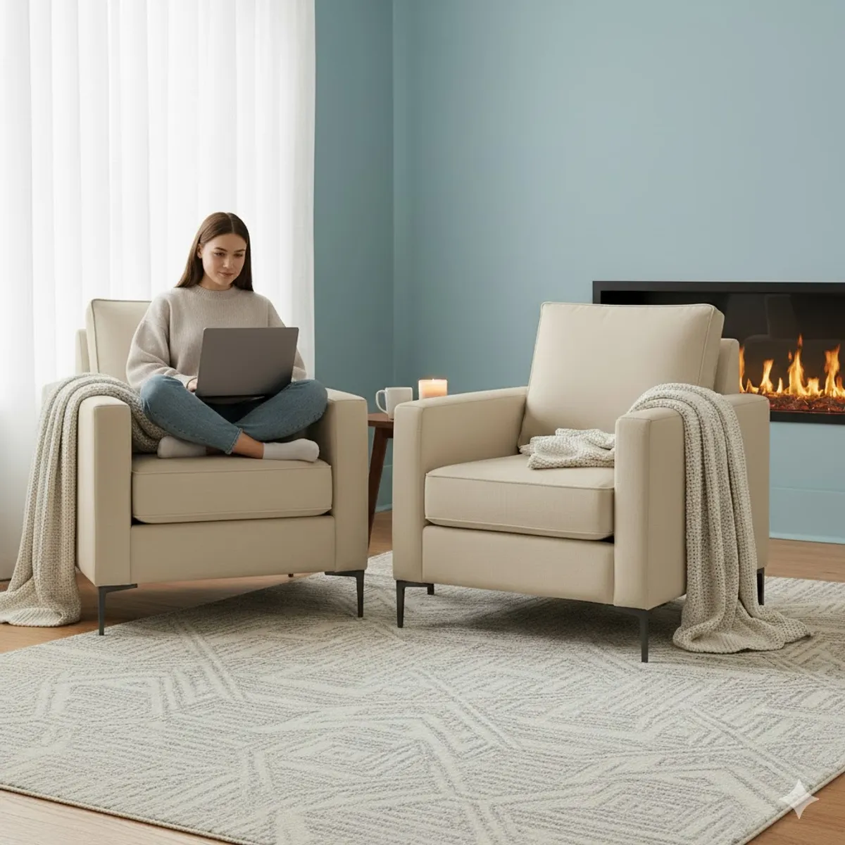 SITIAL HOME - Juego poltronas Venetto Beige claro con tecnologia resortes full comfort