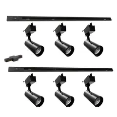 AVC Y VELL MAX - Lámpara 6 Focos Negros Gu10 7w Luz Neutra con Riel de 1mt y Unión