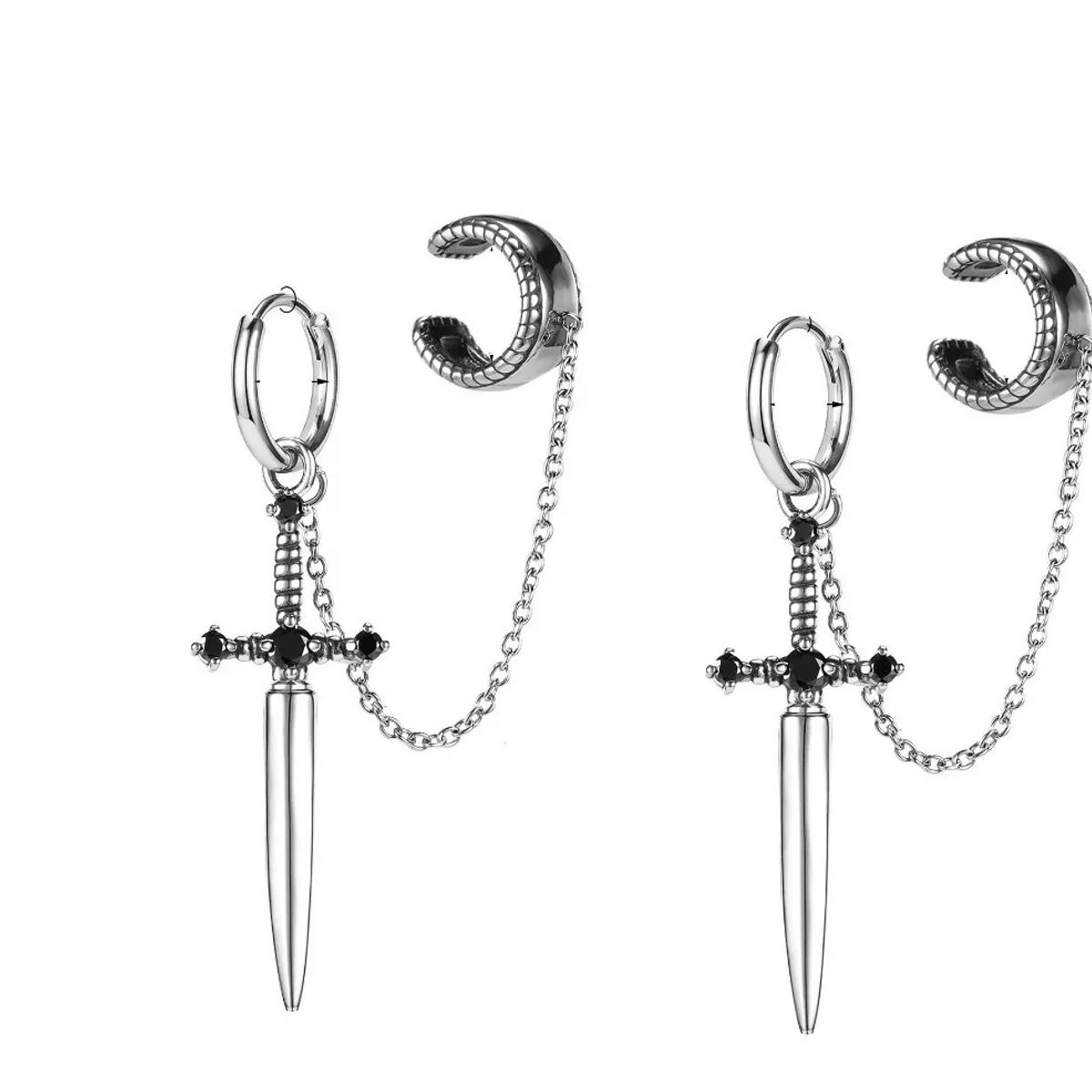 GENERICO - Aros De Espada Doble Ajuste Punk Hombre Mujer Earing Moda