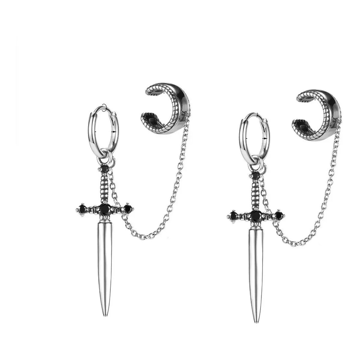 GENERICO - Aros De Espada Doble Ajuste Punk Hombre Mujer Earing Moda
