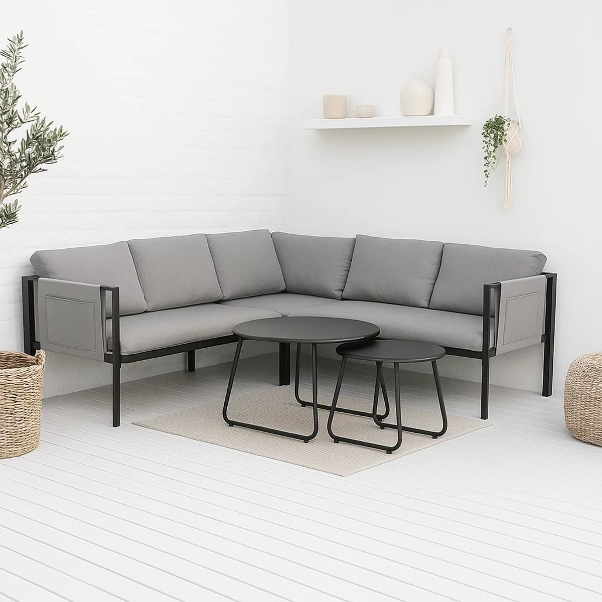 HABITA2 CHILE - Set de Terraza Esquinero con Mesas Auxiliares