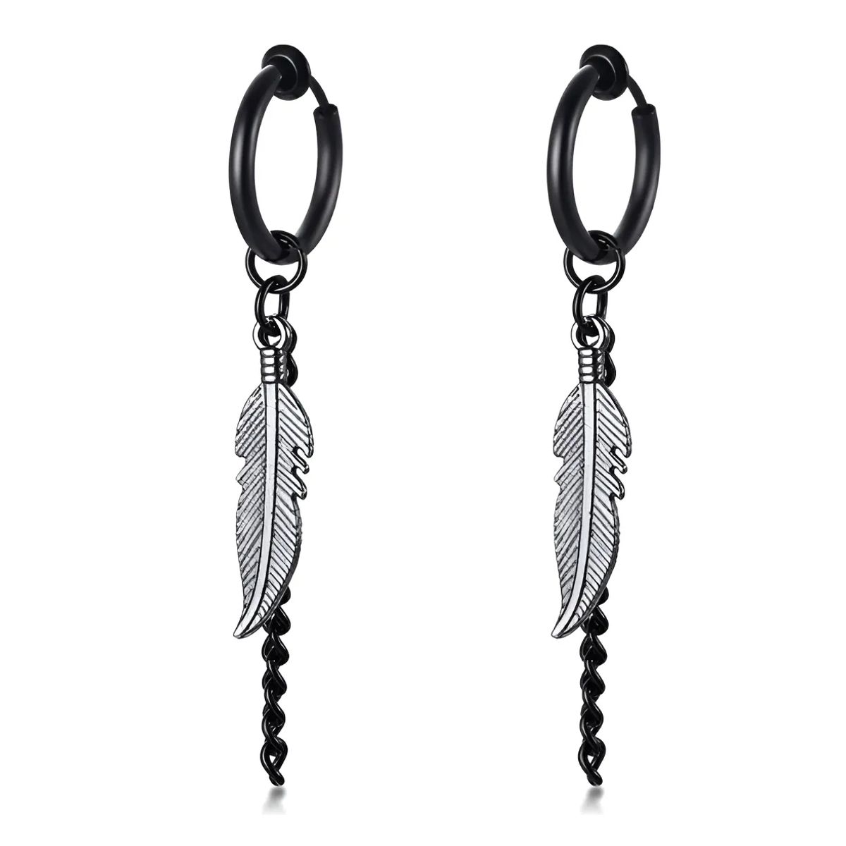 GENERICO - Aros Punk Plumas Black Space A Presion Hombre Mujer