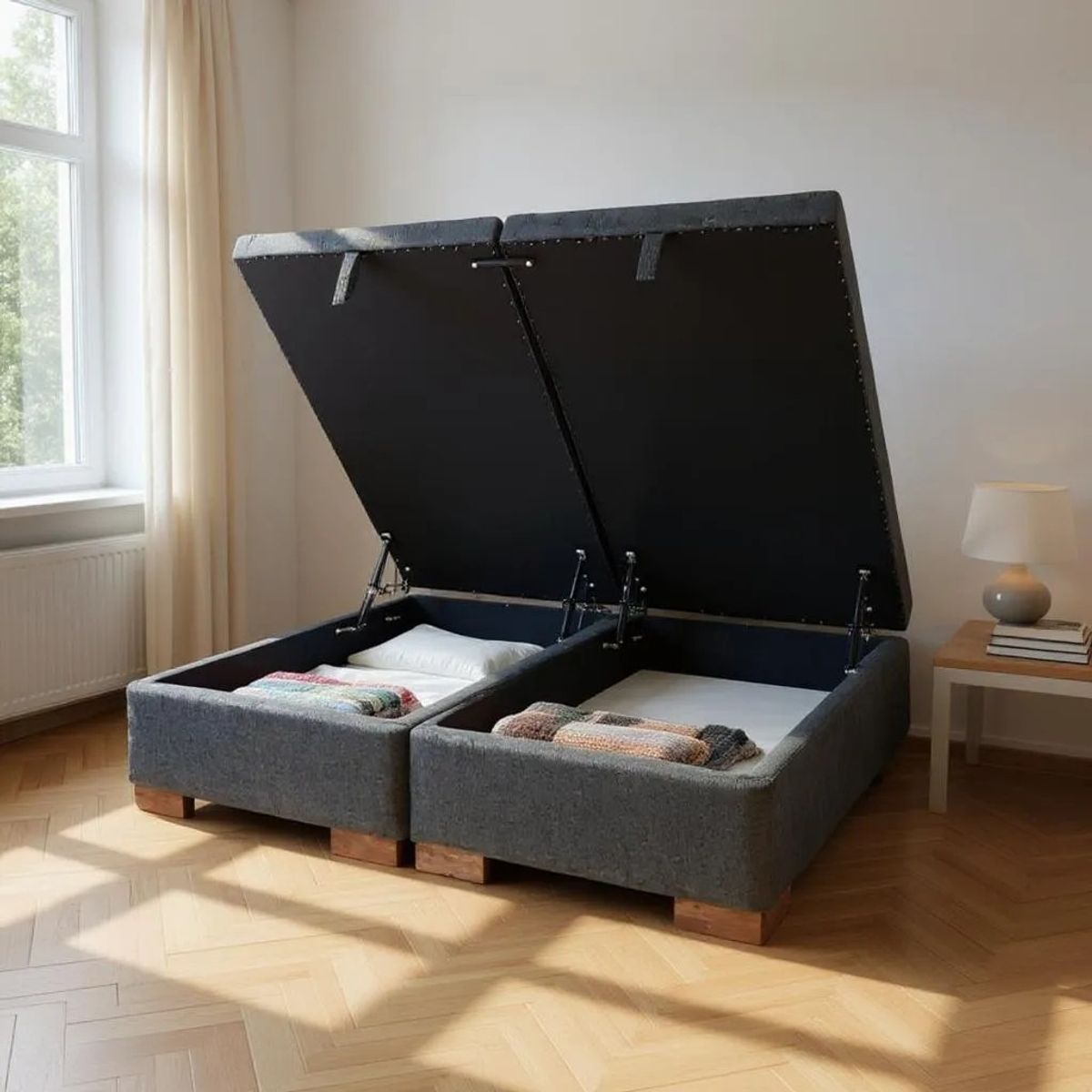 BLOCCARE - Base Dividida Baul Full (Gris) / L200 con patas de madera 4.5 cm / sin refuerzo