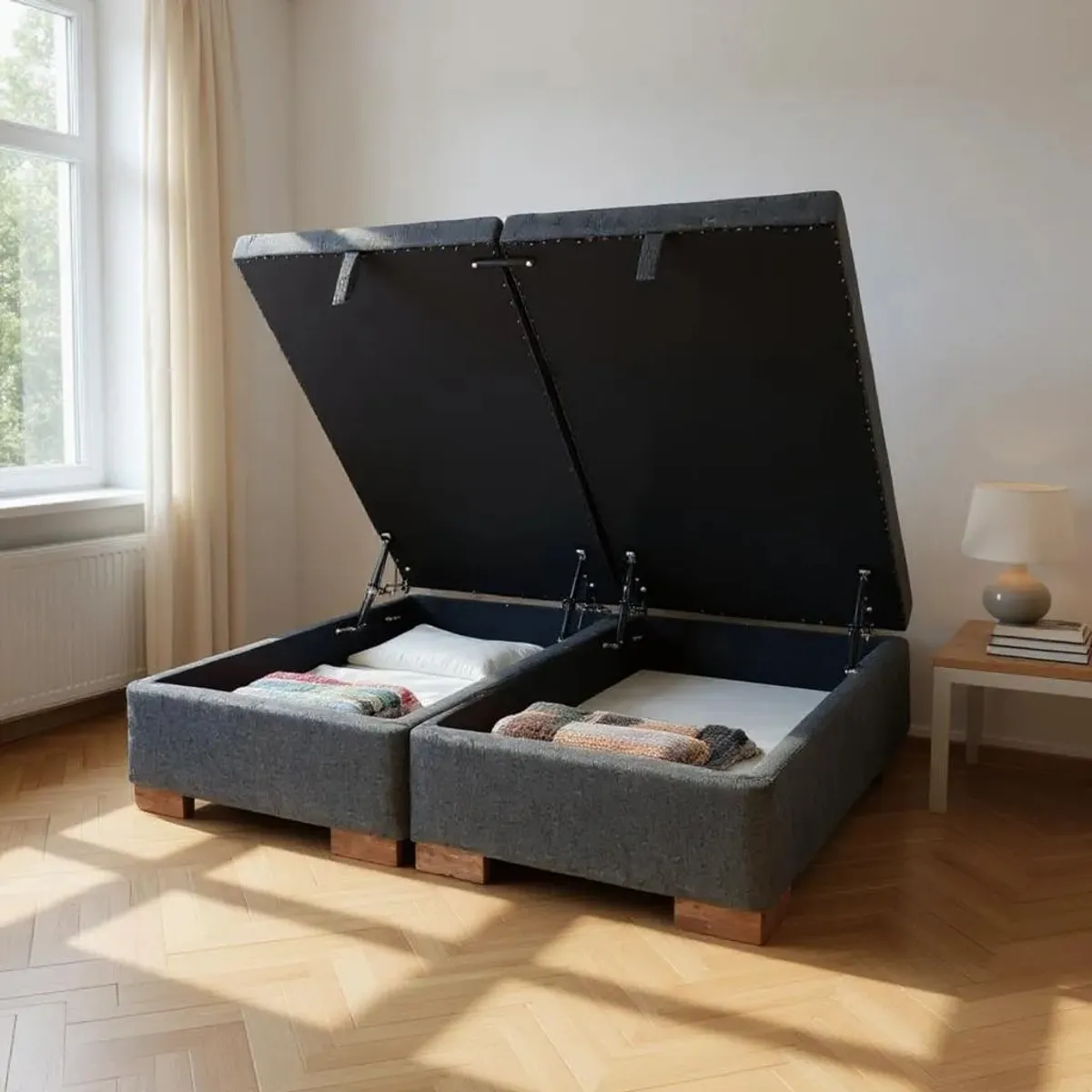 BLOCCARE - Base Dividida Baul Full (Gris) / L200 con patas de madera 4.5 cm / sin refuerzo