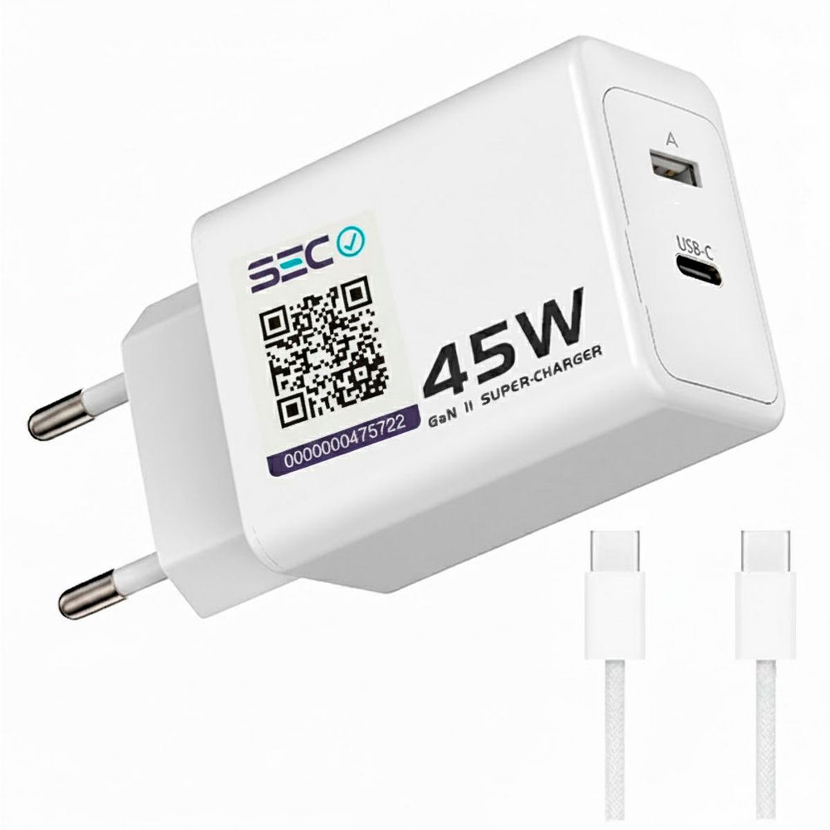 IRM - Cargador Certificado SEC Carga rapida DUAL 45w con Cable USB-C