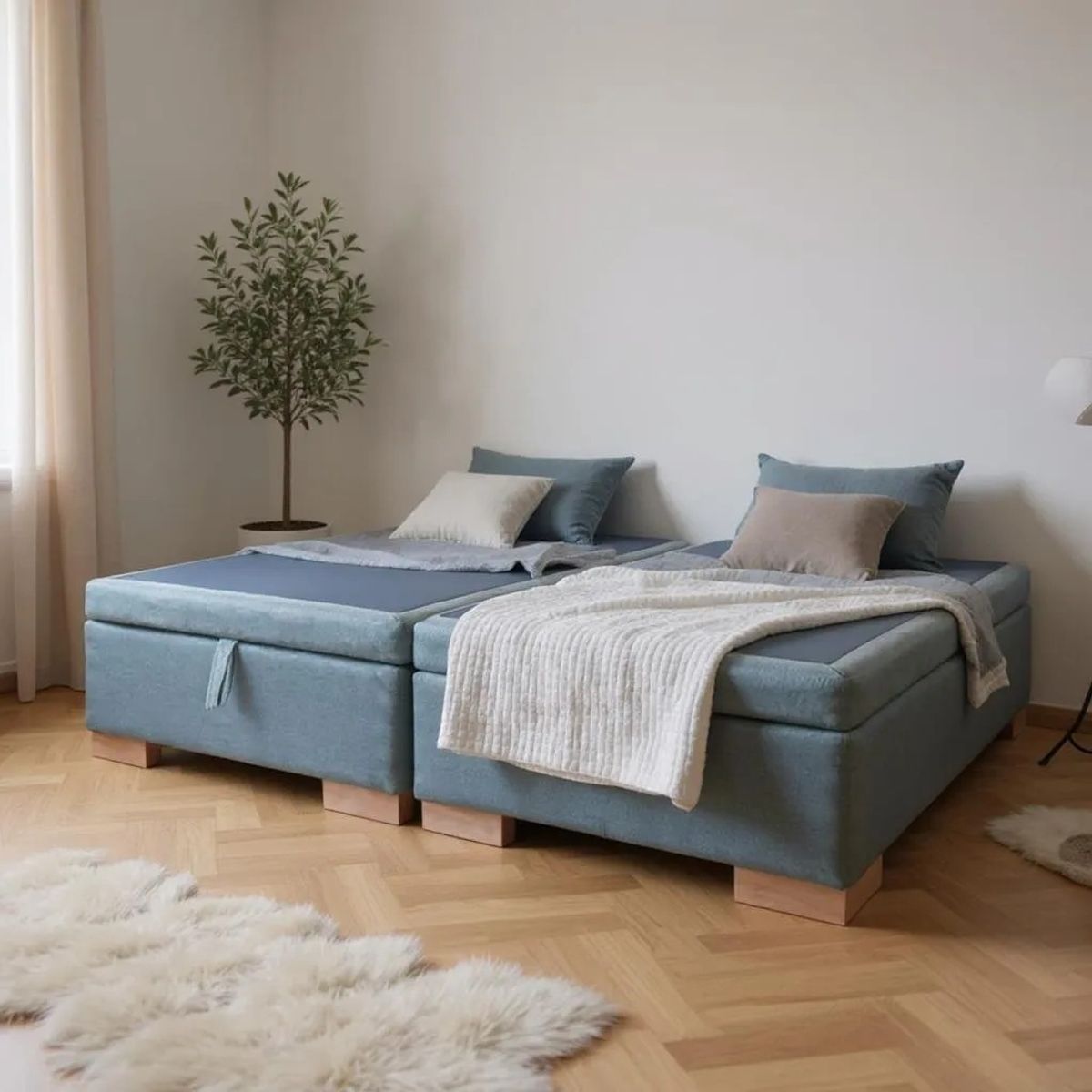 BLOCCARE - Base Dividida Baul Full (Gris) / L200 con patas de madera 4.5 cm / con refuerzo