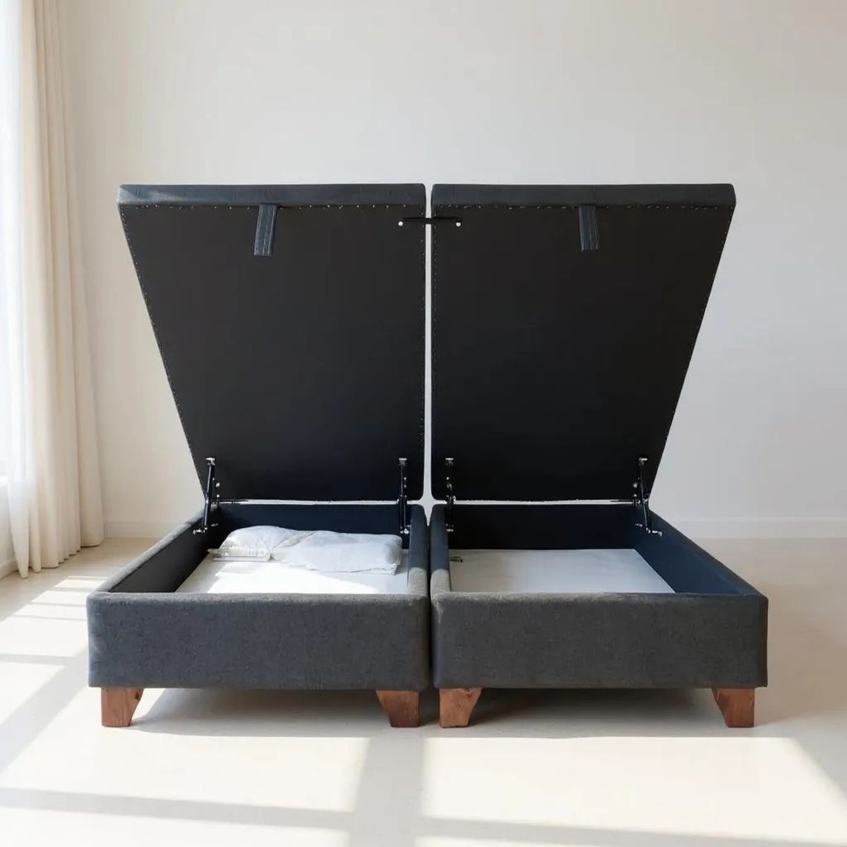 BLOCCARE - Base Dividida Baul Full (Gris) / L200 con patas de madera 11 cm / con refuerzo