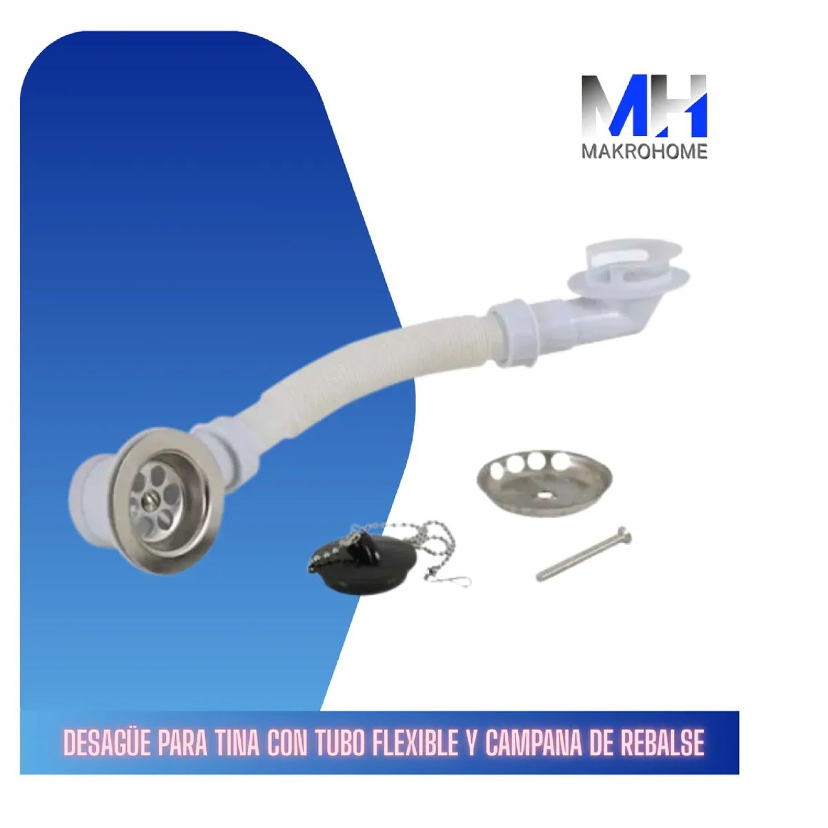 TAUMM - Desague De Tina Con Tubo Flexible Y Campana De Rebalse Taumm