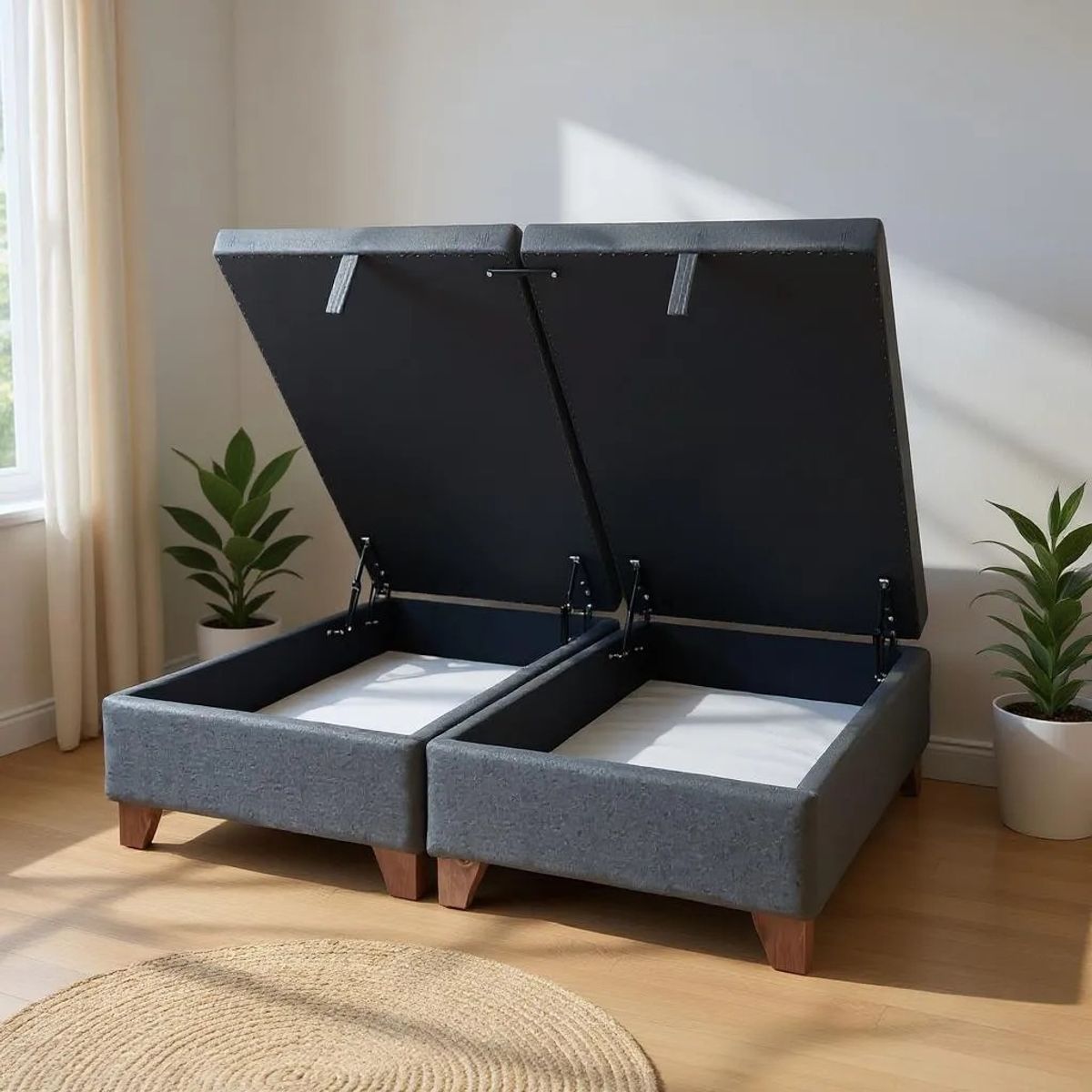 BLOCCARE - Base Dividida Baul Full (Gris) / L190 con patas de madera 11 cm / con refuerzo