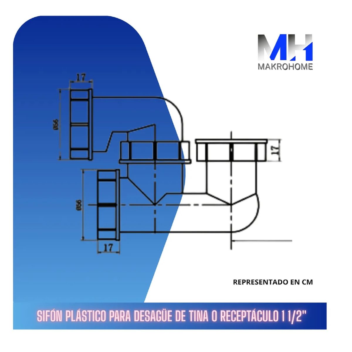 TAUMM - Sifon Plastico Para Desague De Tina O Receptaculo 1 Media
