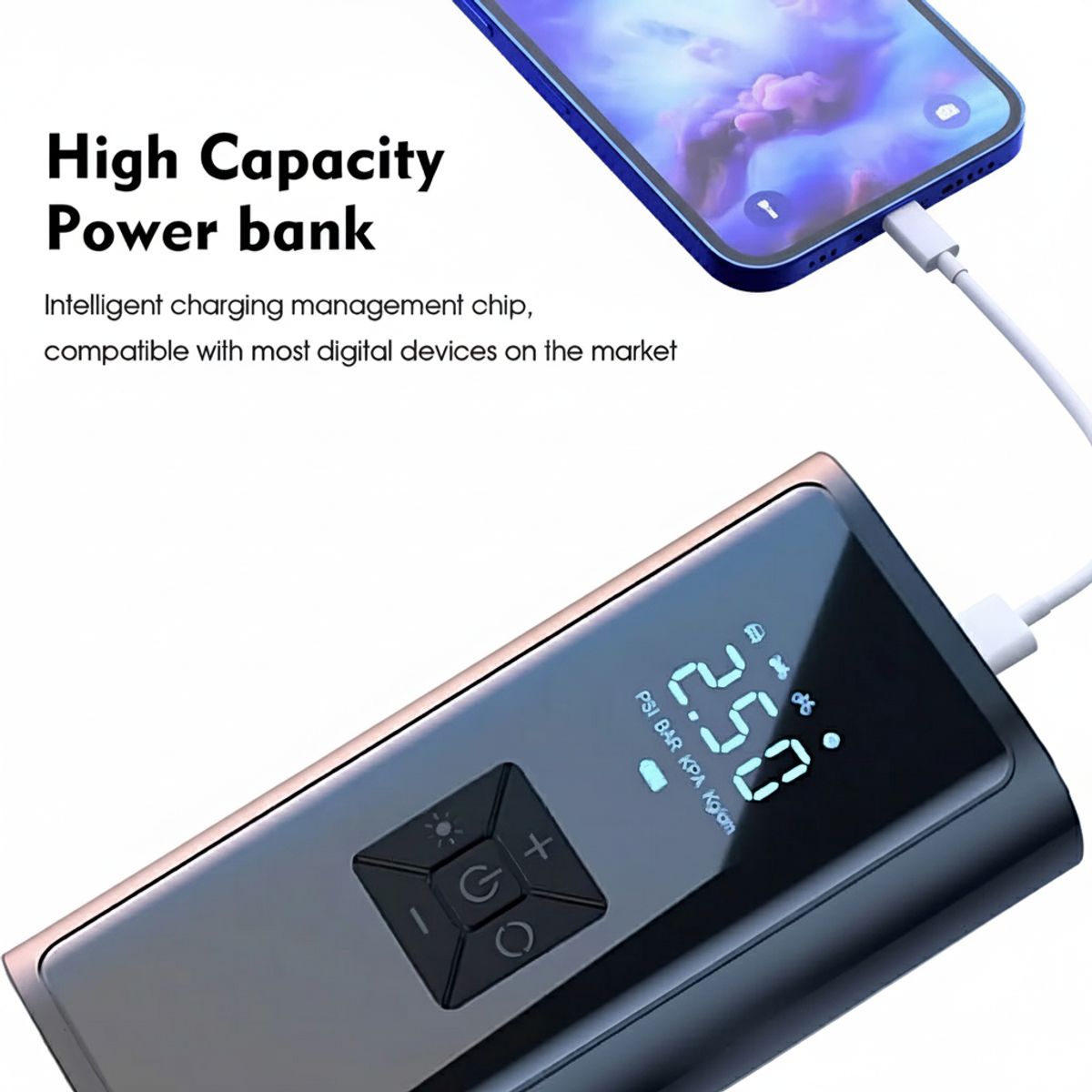 GENERICO - Compresor Aire Portátil Inalámbrico 150 PSI - Inflador Auto Bici Moto Digital Power Bank 6000mAh