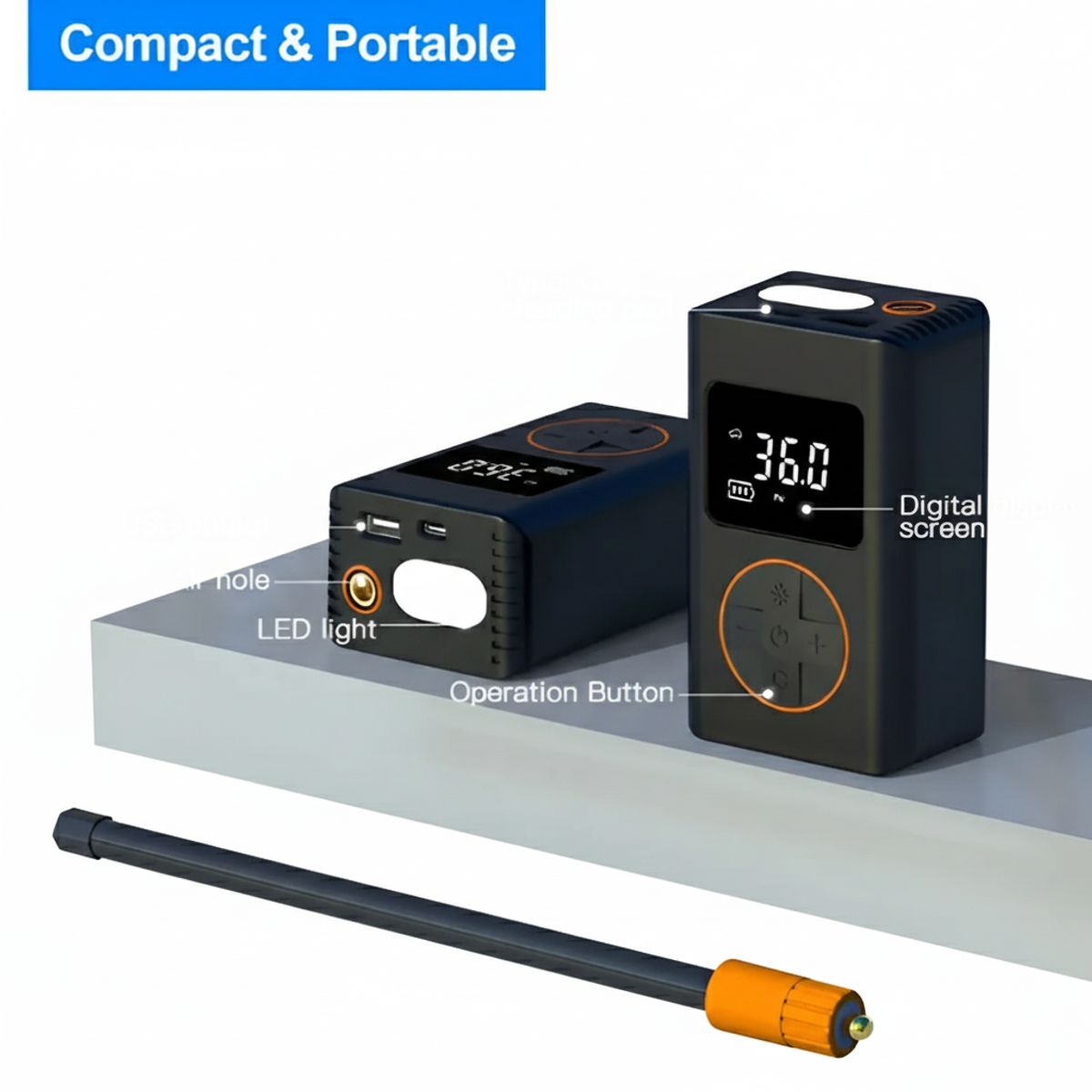 GENERICO - Compresor De Aire Inalámbrico Digital Usb Color Negro Fase Eléctrica Monofásica Frecuencia 50hz