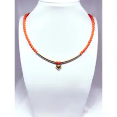 JOYAS GAB - COLLAR CRISTALES NARANJA ACCESORIOS BAÑO ORO AMARILLO Y COLGANTE CORAZON