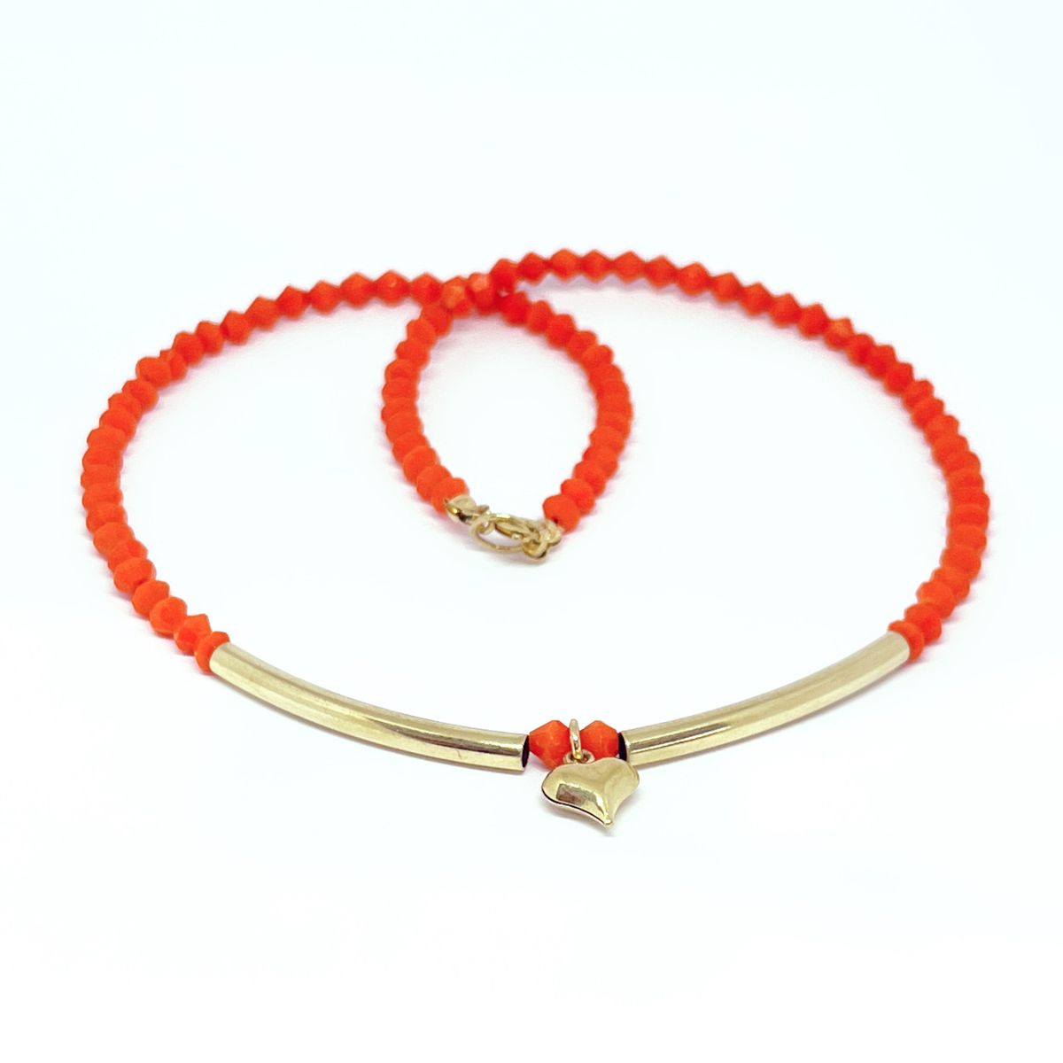 JOYAS GAB - COLLAR CRISTALES NARANJA ACCESORIOS BAÑO ORO AMARILLO Y COLGANTE CORAZON